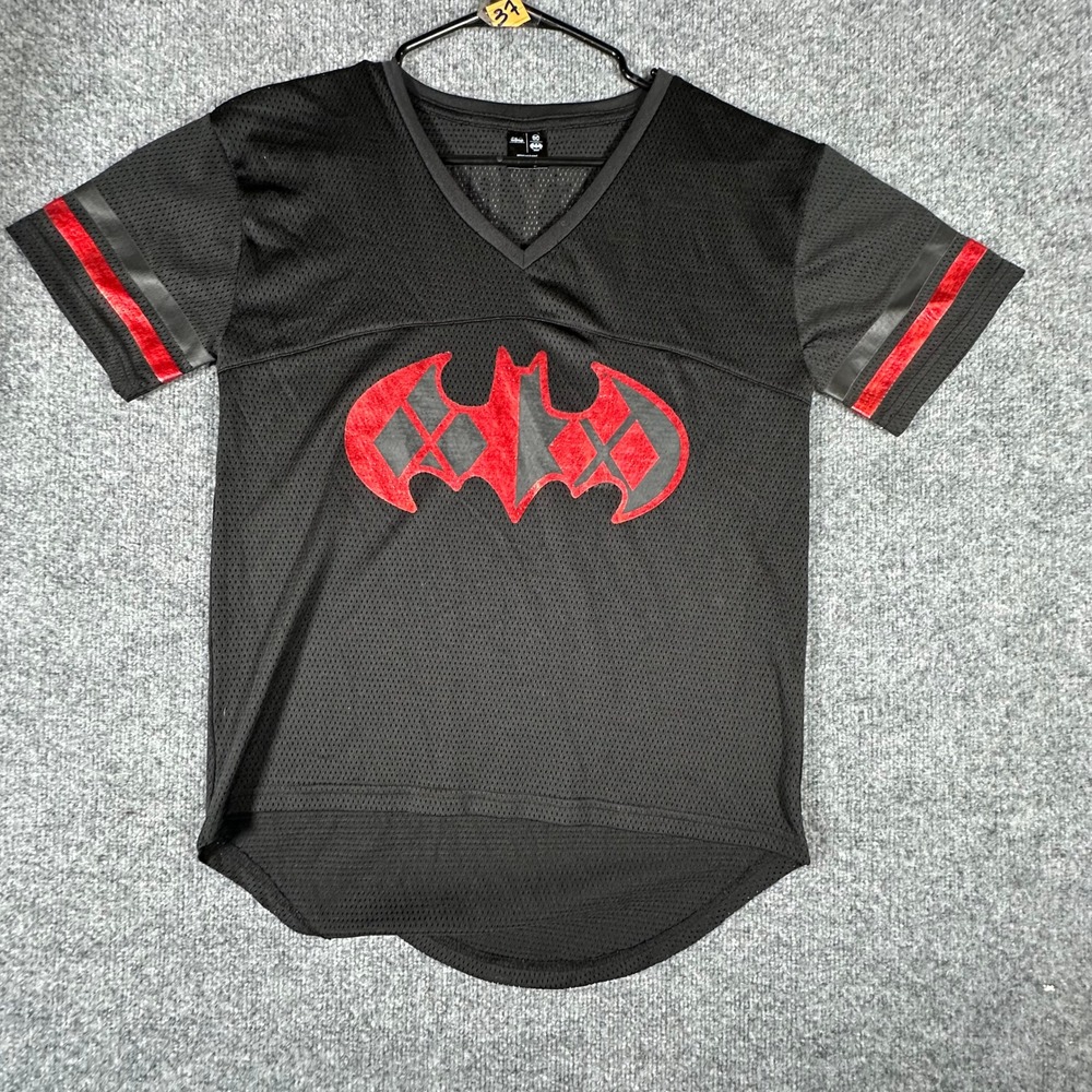 Six Flags Jersey Womens Size L Black Harley Quinn Mesh V-Neck Athletic Sporty